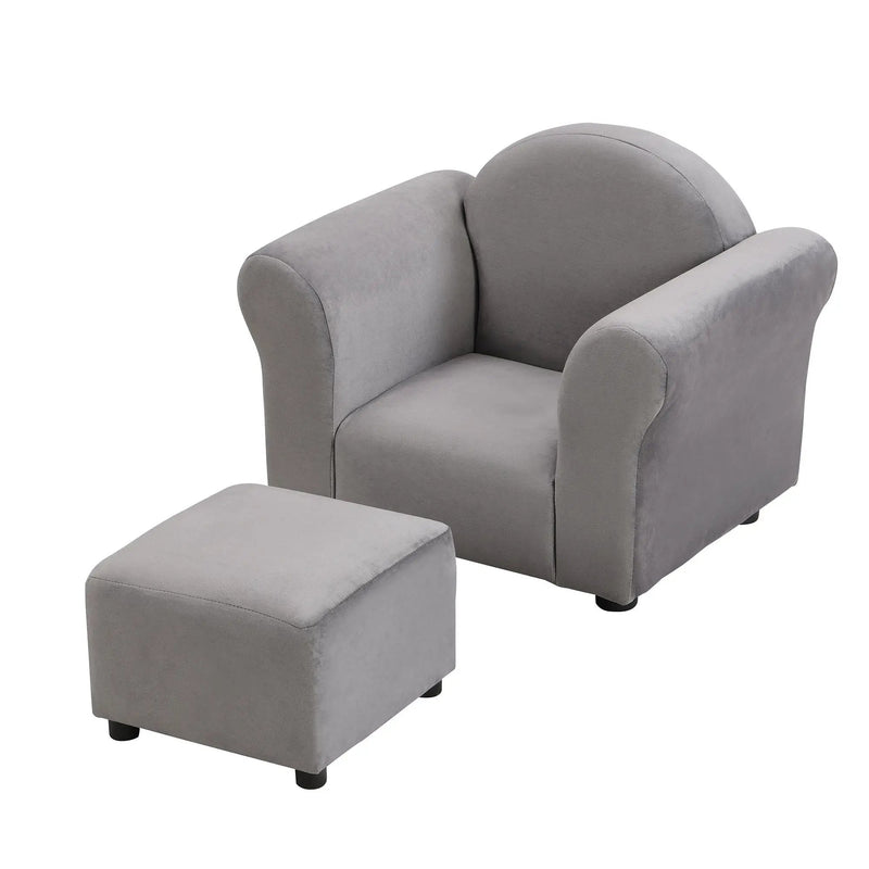 Kids Recliner Chair, Kids Upholstered Couch With Ottoman - Gray by Unique Piece Furniture