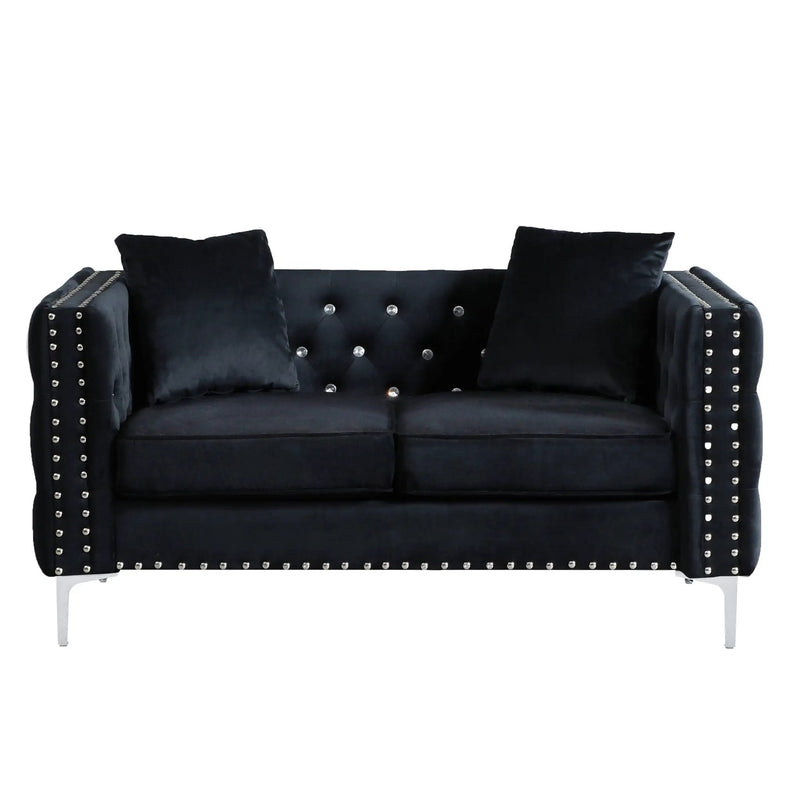 Wide Sofa With Jeweled Buttons Square Arm, 2 Pillows by Unique Piece Furniture