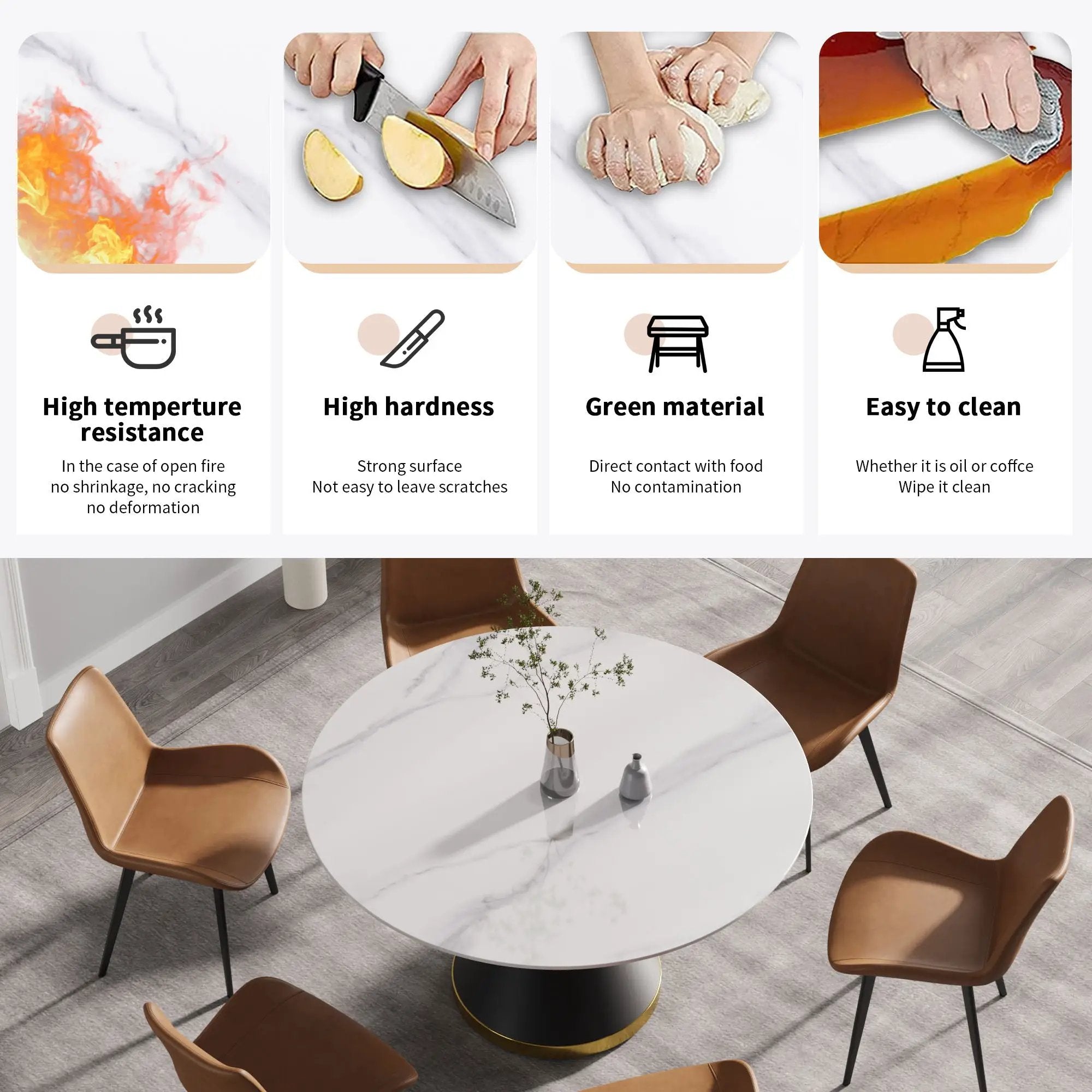 Modern Artificial Stone Round Carbon Steel Base Dining Table, Can Accommodate 6 People by HouseOfZazla