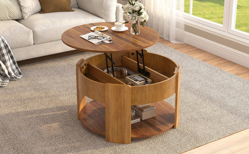 Vibe Haus Farmhouse Round Lift Top Coffee Table with Hidden Storage by HouseOfZazla