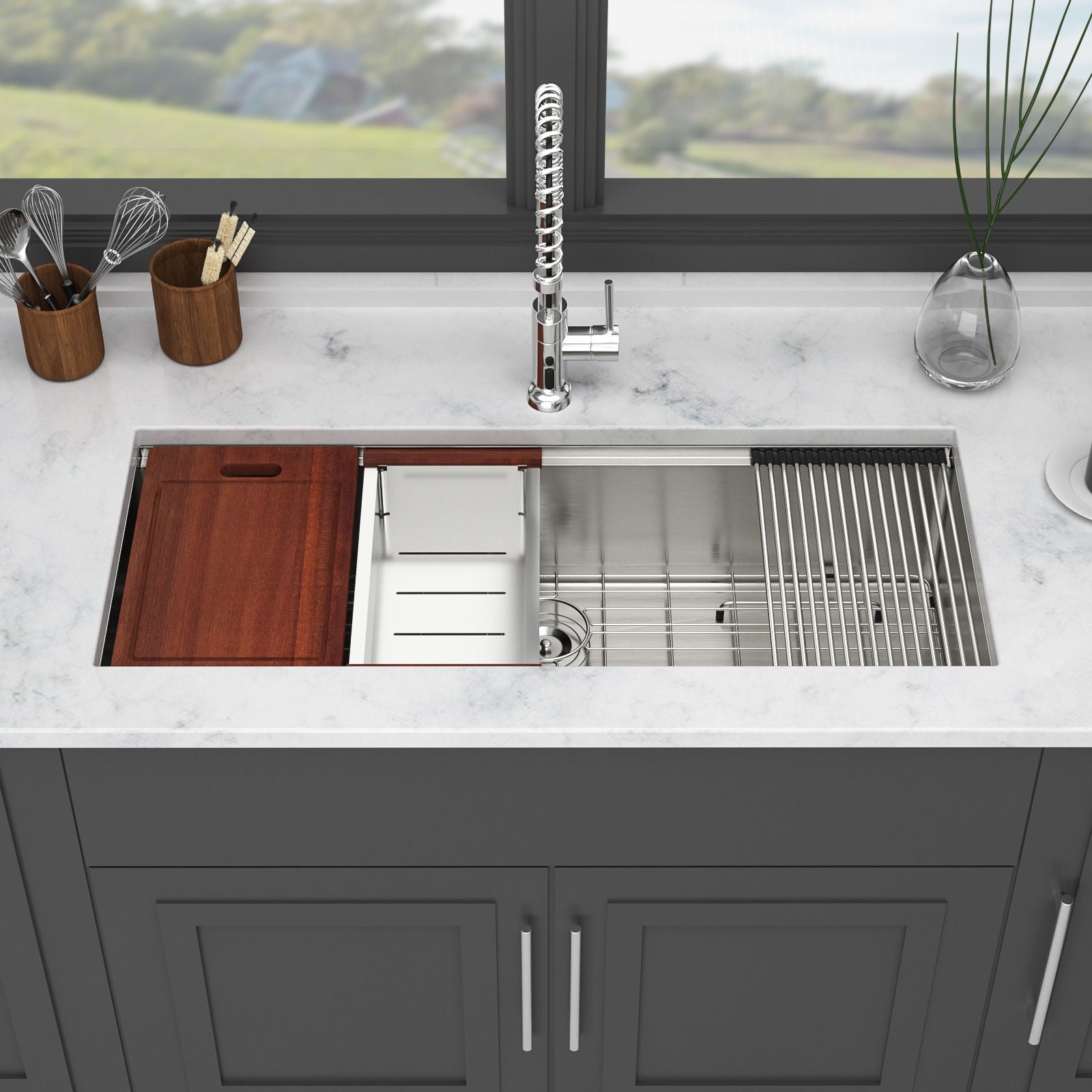 Undermount Workstation Kitchen Sink Stainless Steel Single Bowl by HouseOfZazla