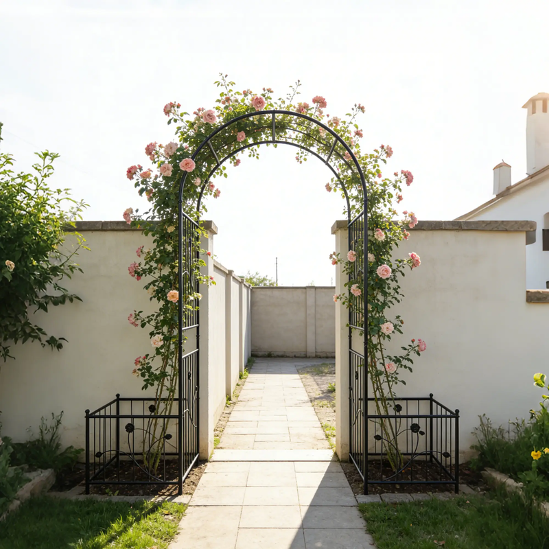 Metal Garden Arch with Two Plant Stands by HouseOfZazla