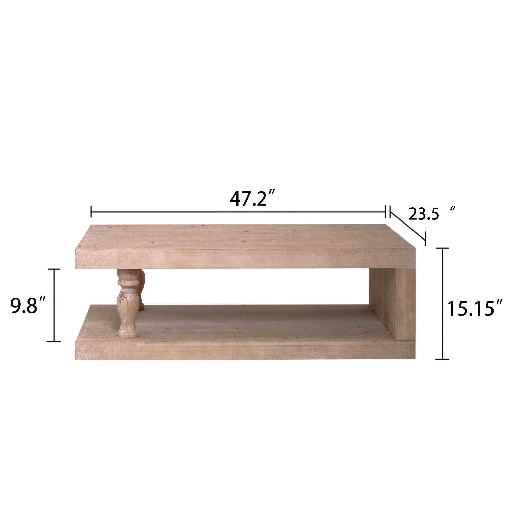 Rustic Solid Wood Coffee Table With Open Shelf, Modern Farmhouse Design - Light Natural / Natural by Unique Piece Furniture