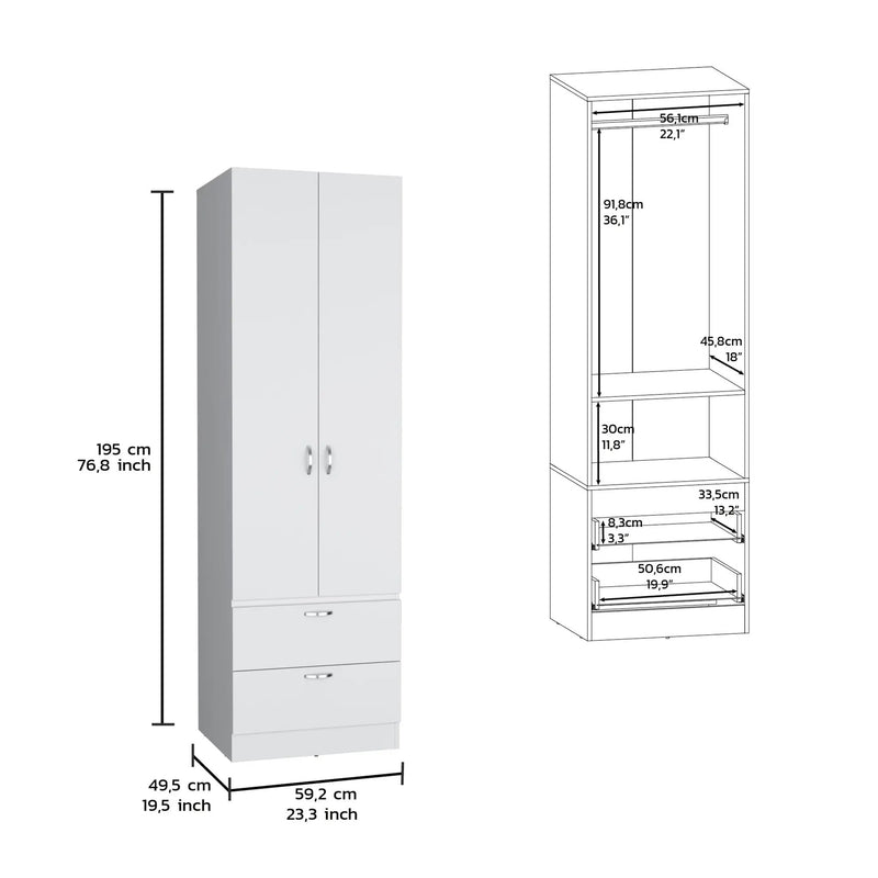 Armoire Wardrobe 76" H, Hanging Rod, 2 Drawers, 1 Shelf by HouseOfZazla