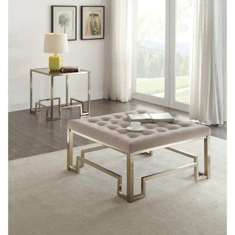 Damien - Cocktail Ottoman - Beige Fabric & Champagne by Unique Piece Furniture