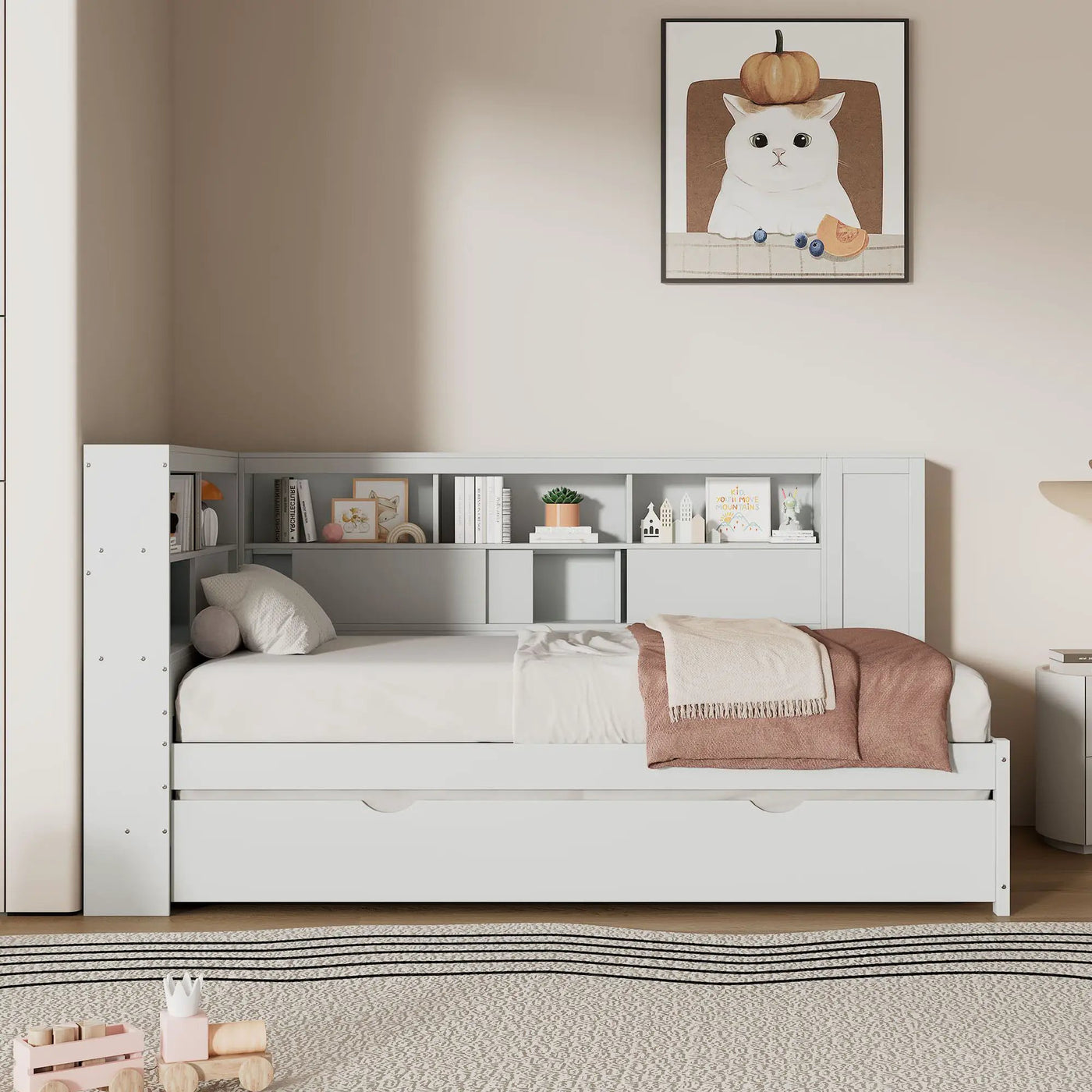 Daybed With Storage Shelves, USB Charging, And Trundle Bed by Unique Piece Furniture