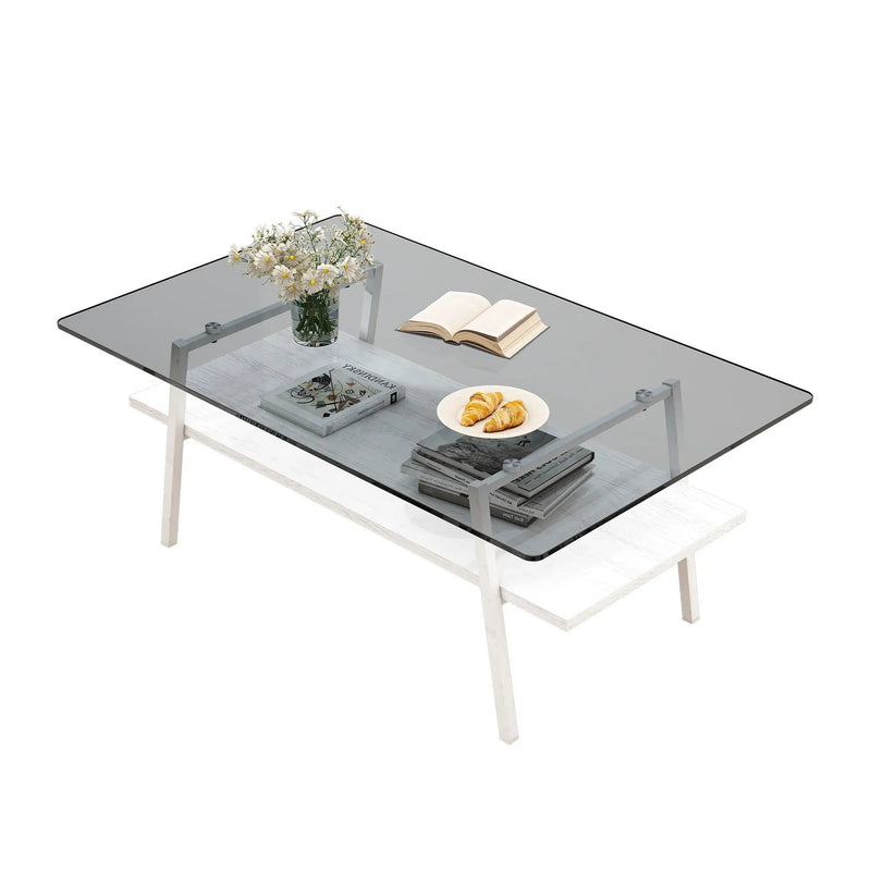 Rectangle Coffee Table, Tempered Glass Tabletop With Metal Legs by HouseOfZazla