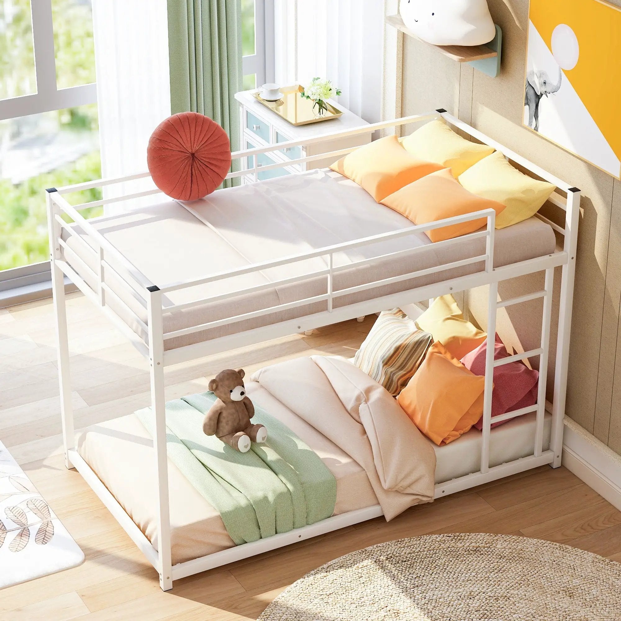 Metal Bunk Bed, Low Bunk Bed With Ladder by Unique Piece Furniture