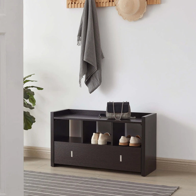 Shoe Entry Bench With Three Shelves, One Drawer With Divided Compartment by Unique Piece Furniture