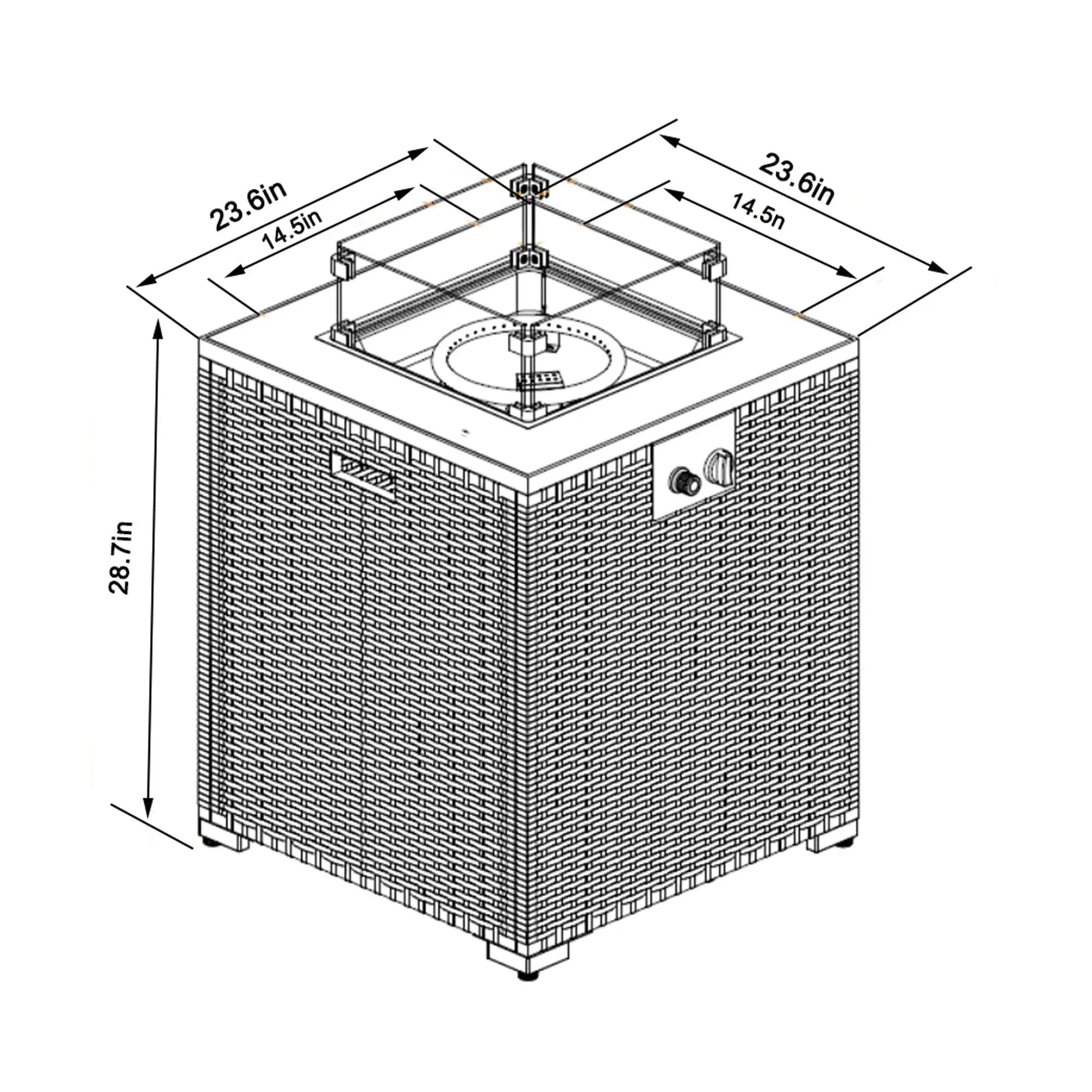 Propane Gas Square Fire Pit, Tile Tabletop With Beautiful Wicker Base For Outside by HouseOfZazla