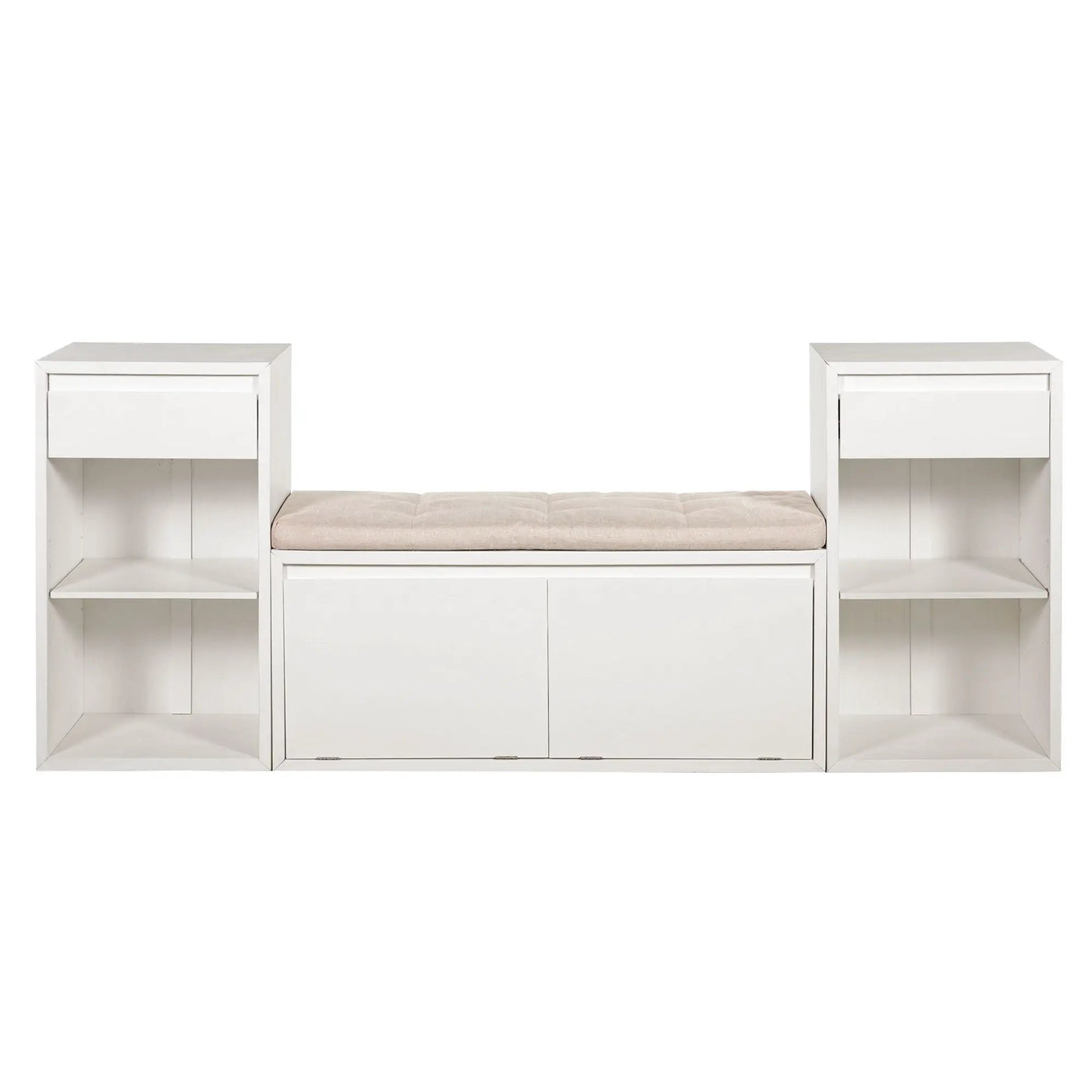 Entryway Storage Bench With Cushion, Drawers & Open Shelves by HouseOfZazla