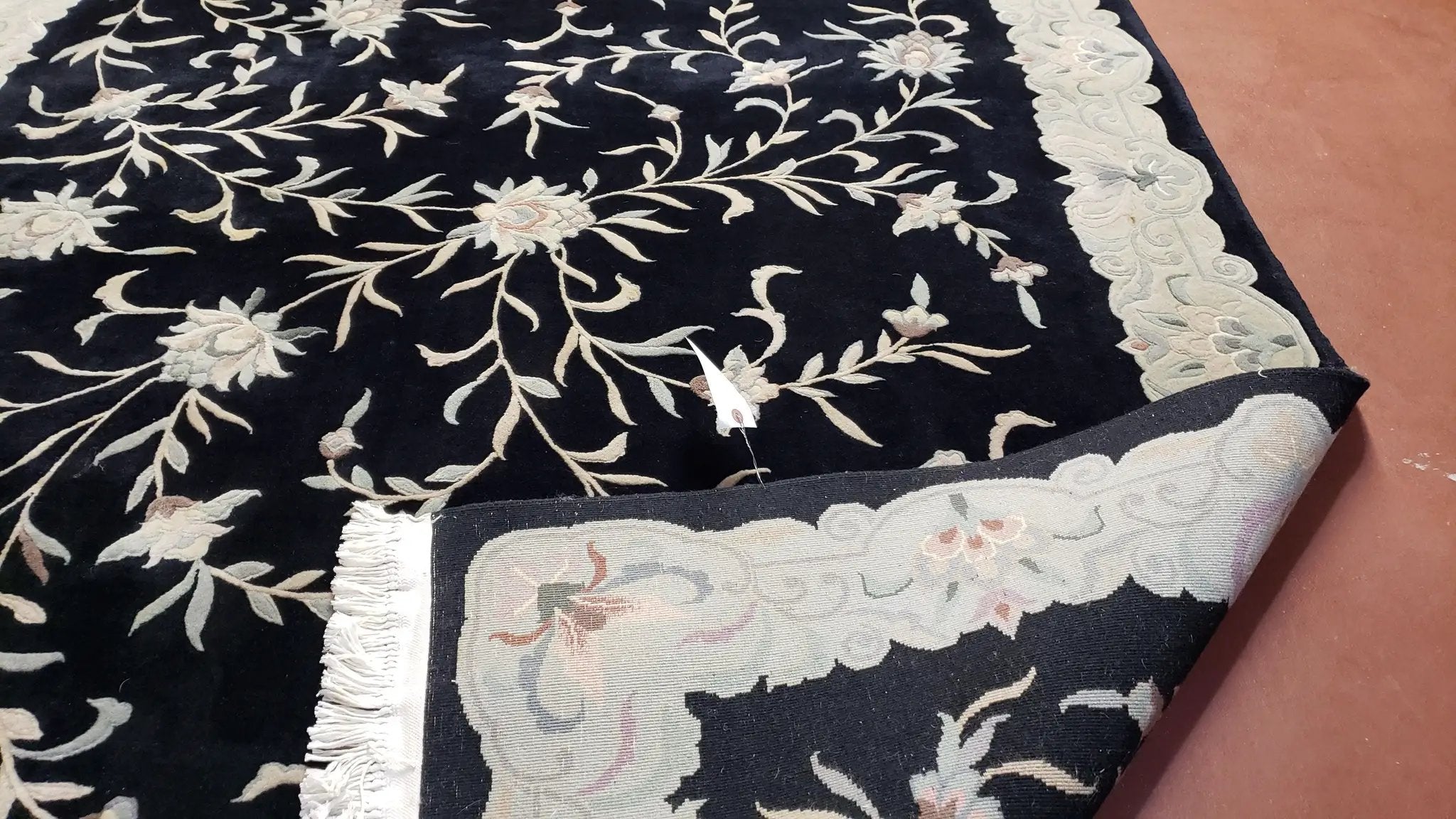 6x9 Vintage Black Gray Chinese Rug 120 Lines Wool Carpet Floral Design Hand-Knotted Soft Pile Entryway Rug Foyer Rug Nice by Jewel Rugs