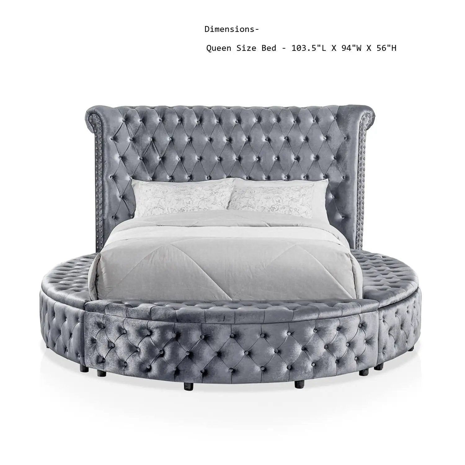 Glam Button Tufted Wingback Round Bed With Storage And USB Ports by Unique Piece Furniture