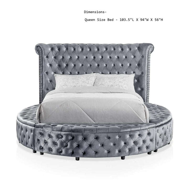 Glam Button Tufted Wingback Round Bed With Storage And USB Ports by Unique Piece Furniture