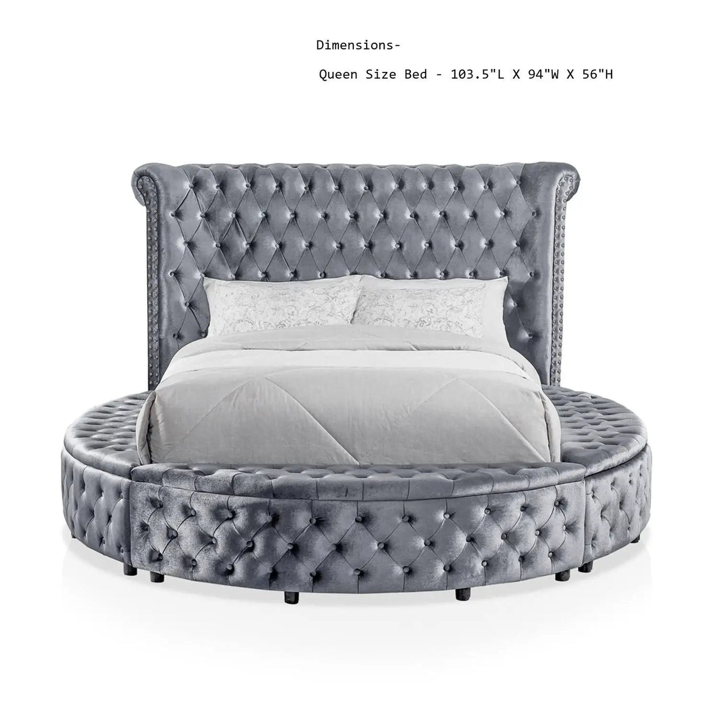 Glam Button Tufted Wingback Round Bed With Storage And USB Ports by HouseOfZazla