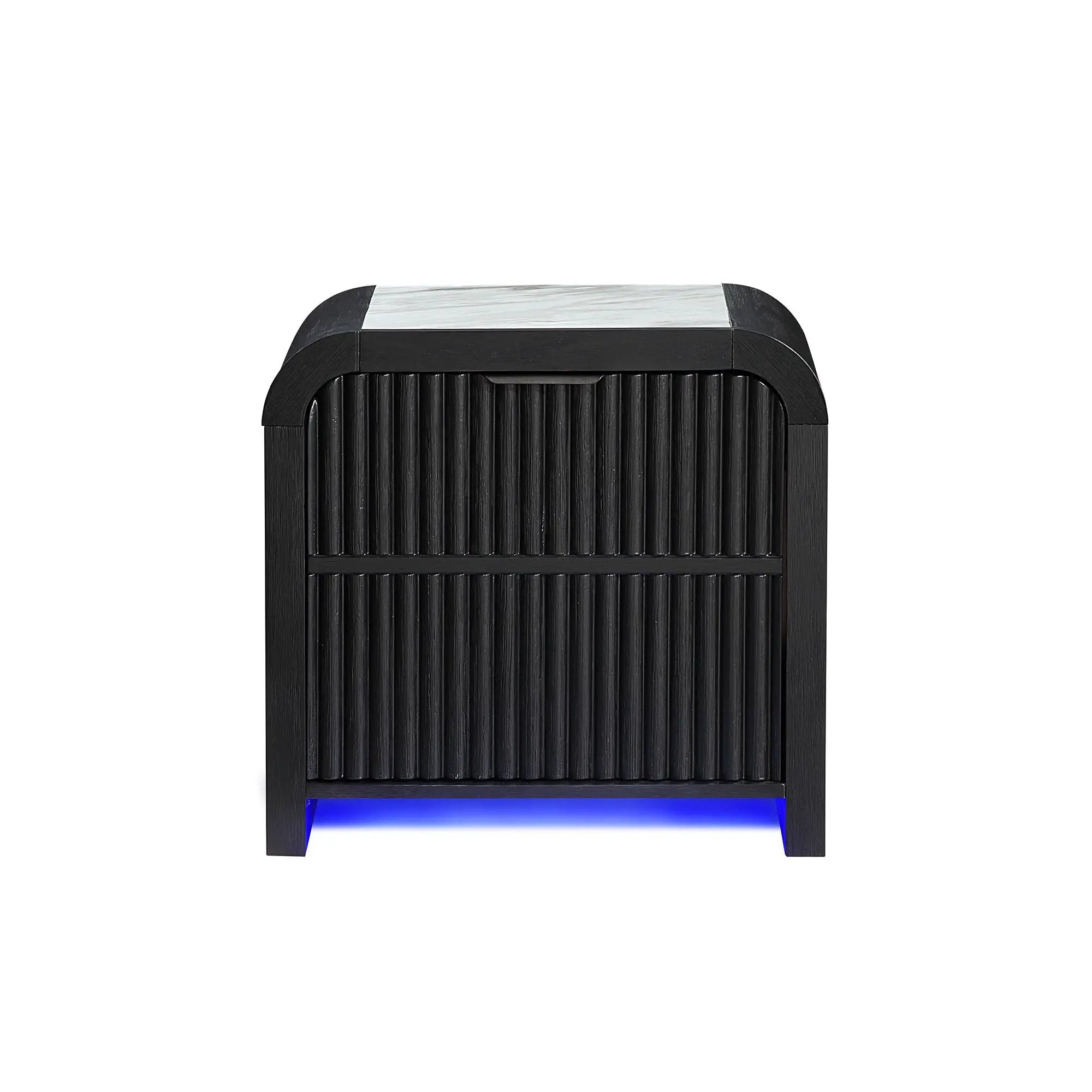 Beverly - Nightstand With Cooler And Speaker, LED Light, Rounded Sides - Black White by Unique Piece Furniture