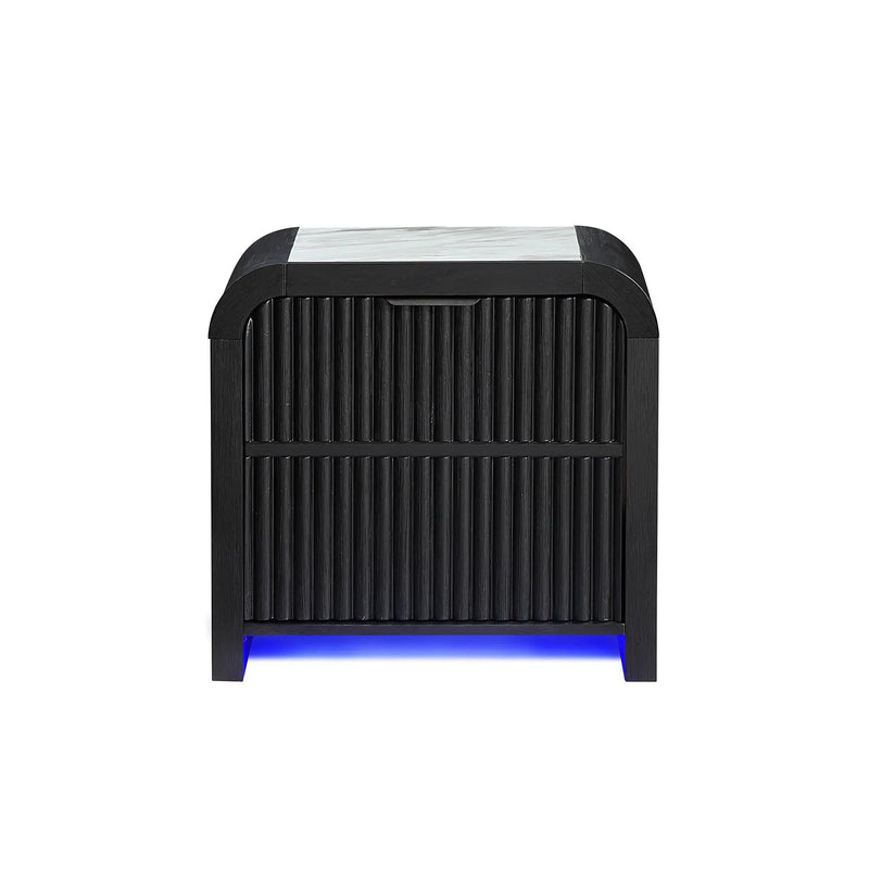Beverly - Nightstand With Cooler And Speaker, LED Light, Rounded Sides - Black White by Unique Piece Furniture
