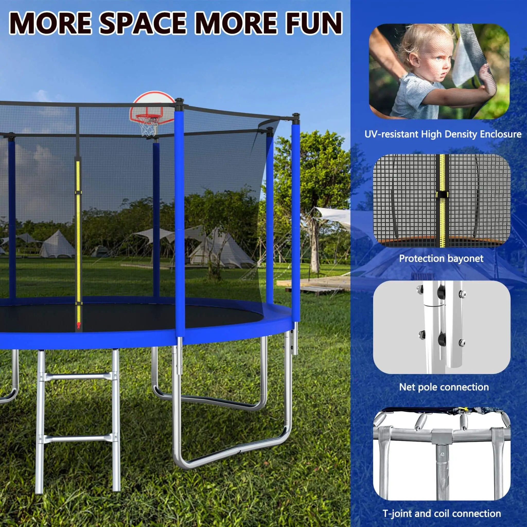 Premium 12FT Outdoor Backyard Trampoline For Kids And Adults With Basketball Hoop And Safety Enclosure (SAK15723) by SAKSBY WHOLESALE