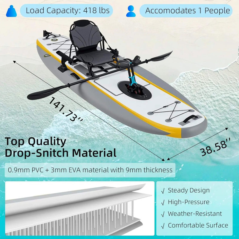 Portable 12FT Lightweight Inflatable PVC Fishing Kayak With Pedal System (SAK64328) by SAKSBY WHOLESALE