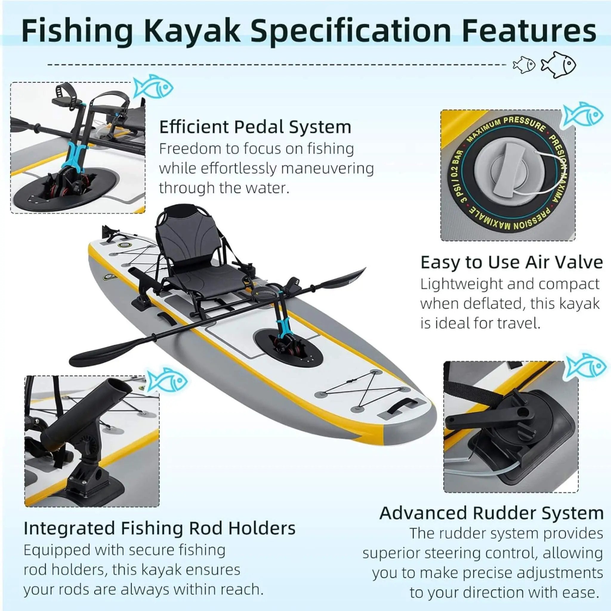 Portable 12FT Lightweight Inflatable PVC Fishing Kayak With Pedal System (SAK64328) by SAKSBY WHOLESALE