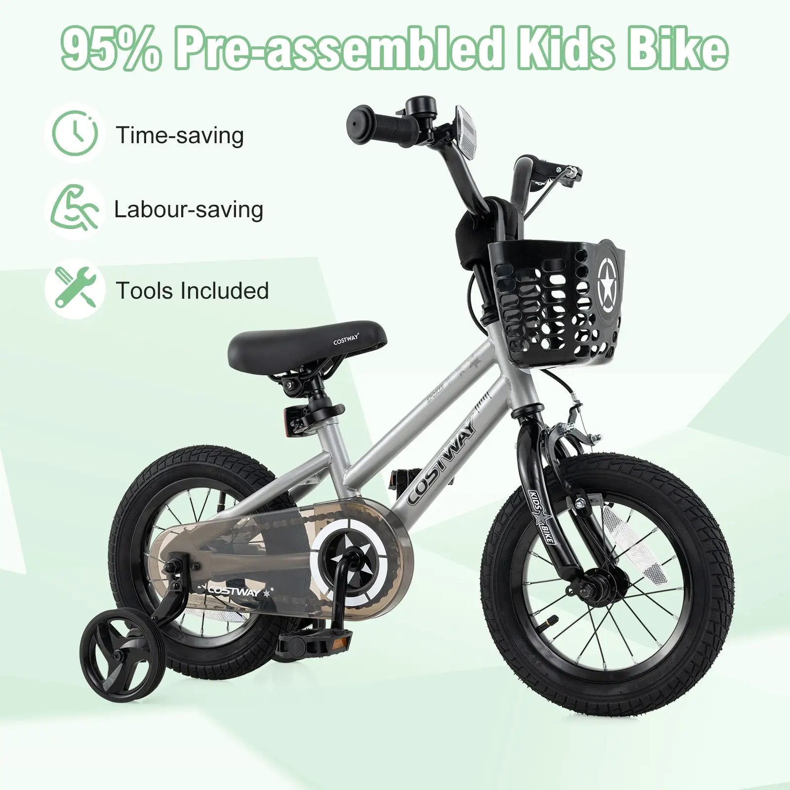 14 Inch Kids Bike Adjustable with Transparent Chain Cover for 4-5 Years Old by DirectDeals