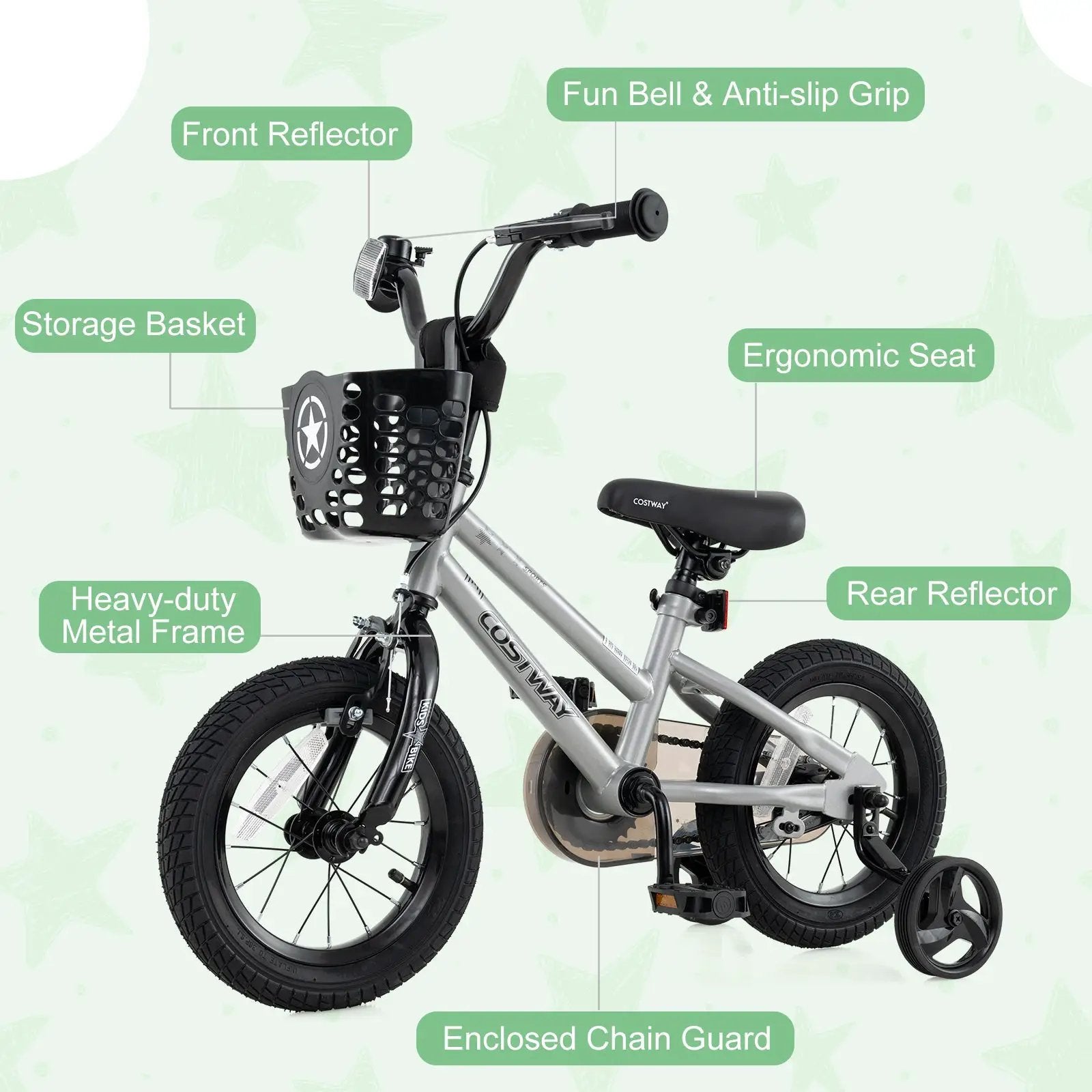 14 Inch Kids Bike Adjustable with Transparent Chain Cover for 4-5 Years Old by DirectDeals