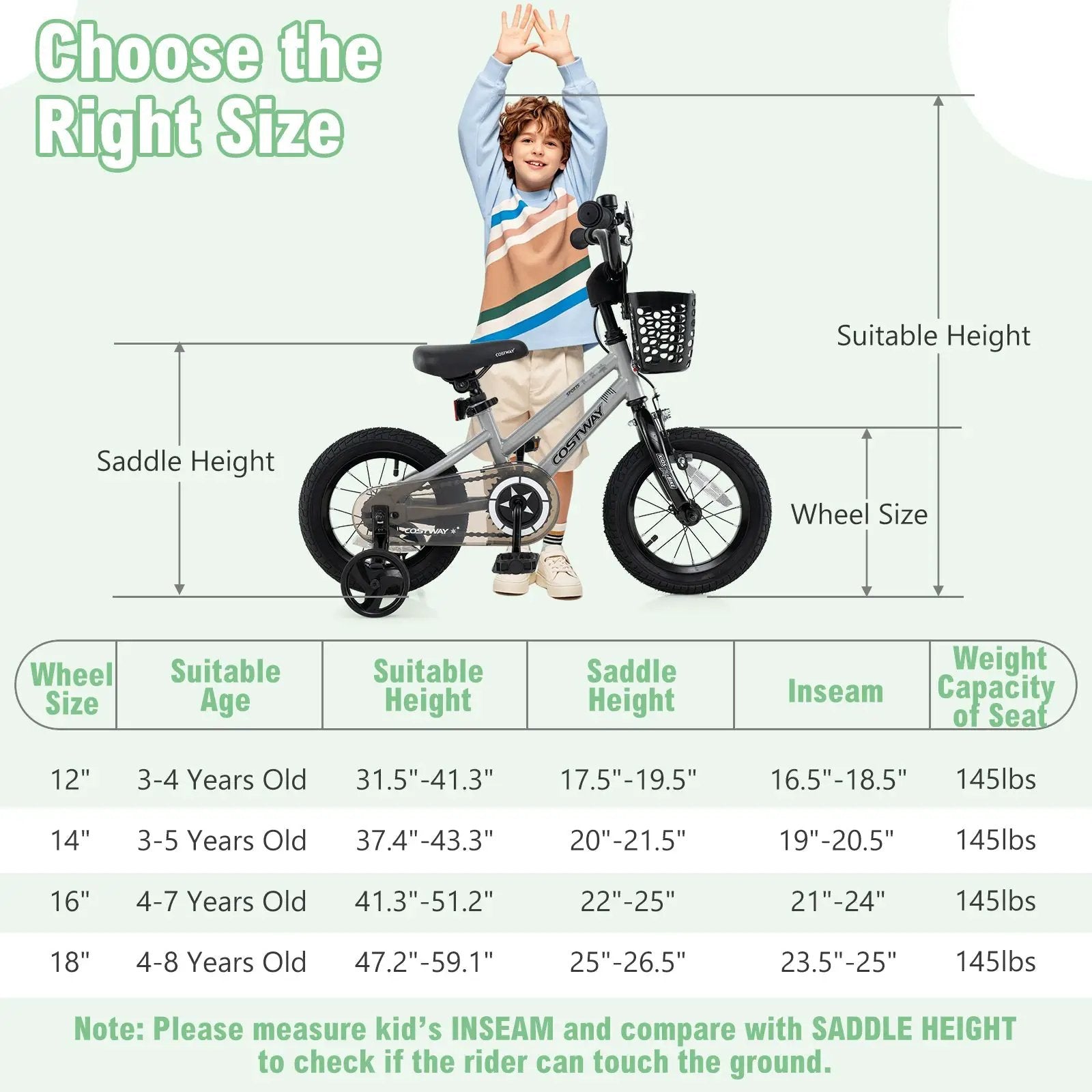 14 Inch Kids Bike Adjustable with Transparent Chain Cover for 4-5 Years Old by DirectDeals