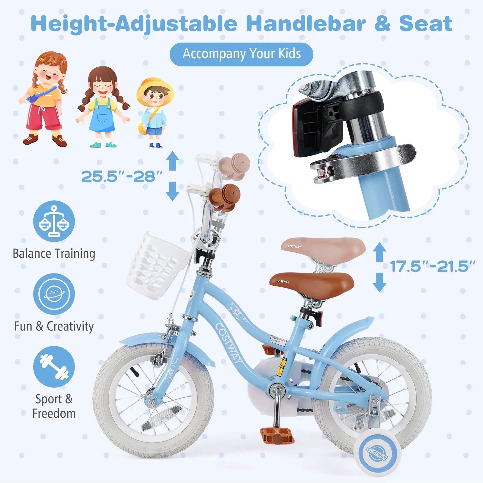 14 Inch Kids Bike with Adjustable Handlebar and Seat for 3-5 Year Old by DirectDeals