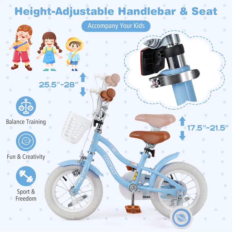 14 Inch Kids Bike with Adjustable Handlebar and Seat for 3-5 Year Old by DirectDeals