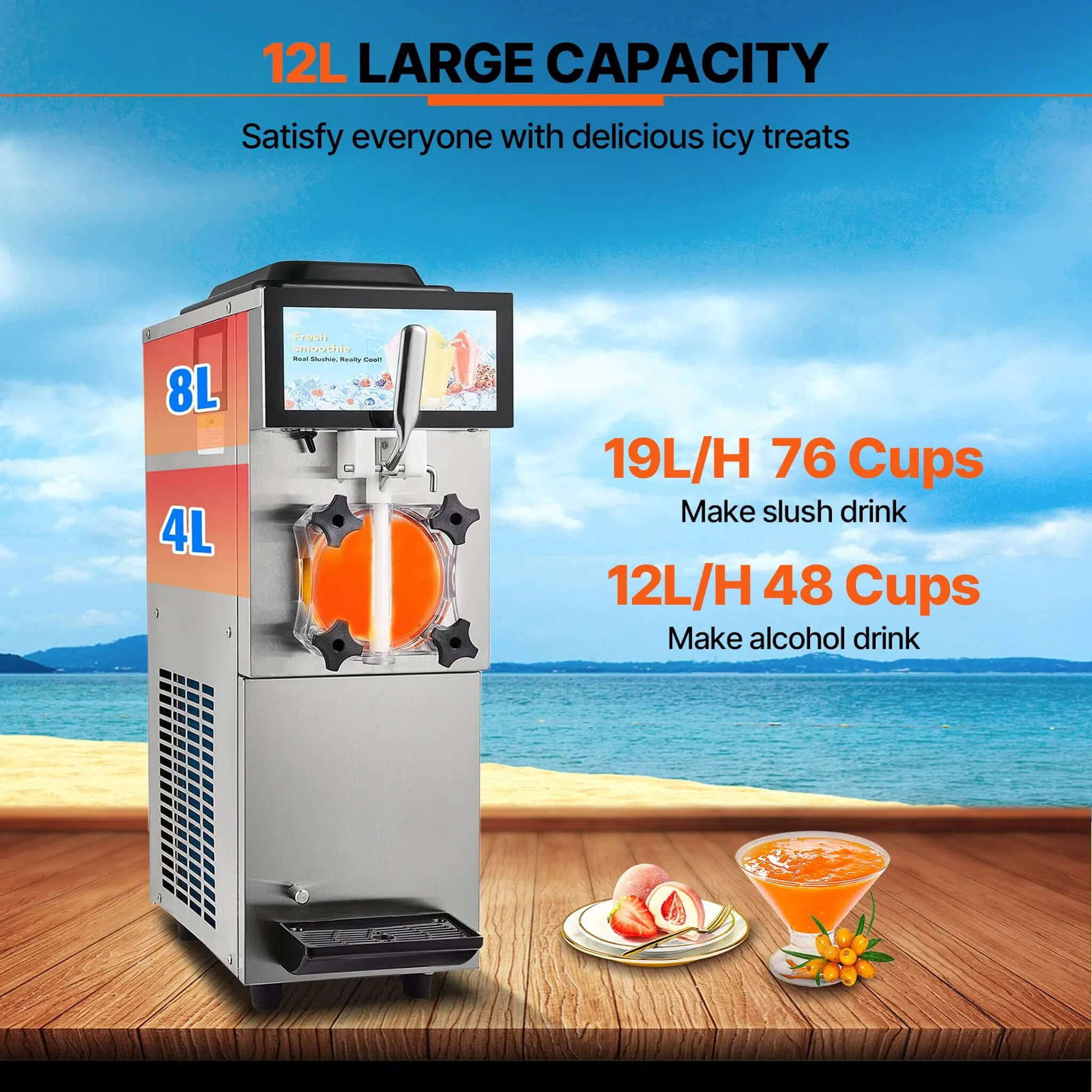 12L Commercial Single Tank Stainless Steel Slushy Machine With Touchscreen (SAK35871) by SAKSBY WHOLESALE