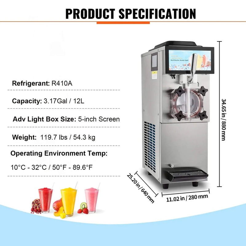 12L Commercial Single Tank Stainless Steel Slushy Machine With Touchscreen (SAK35871) by SAKSBY WHOLESALE