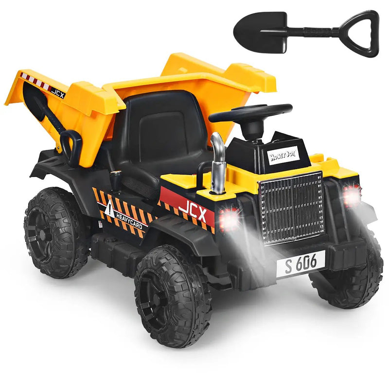 12V Battery Kids Ride On Dump Truck with Electric Bucket and Dump Bed-Yellow by DirectDeals