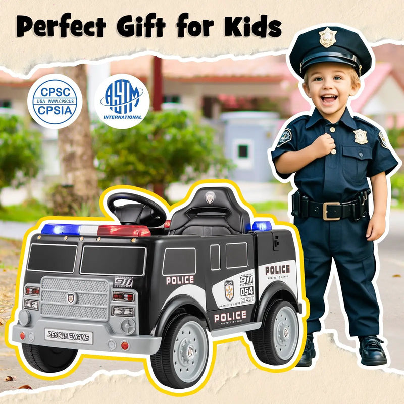 12V Battery Powered Electric Vehicle with 3 Speeds and Megaphone-Black by DirectDeals
