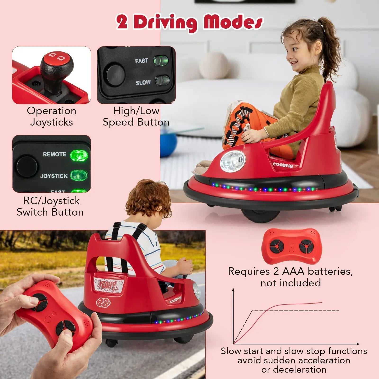 12V Kids Ride On Bumper Car with Remote Control and Dual Joysticks by DirectDeals