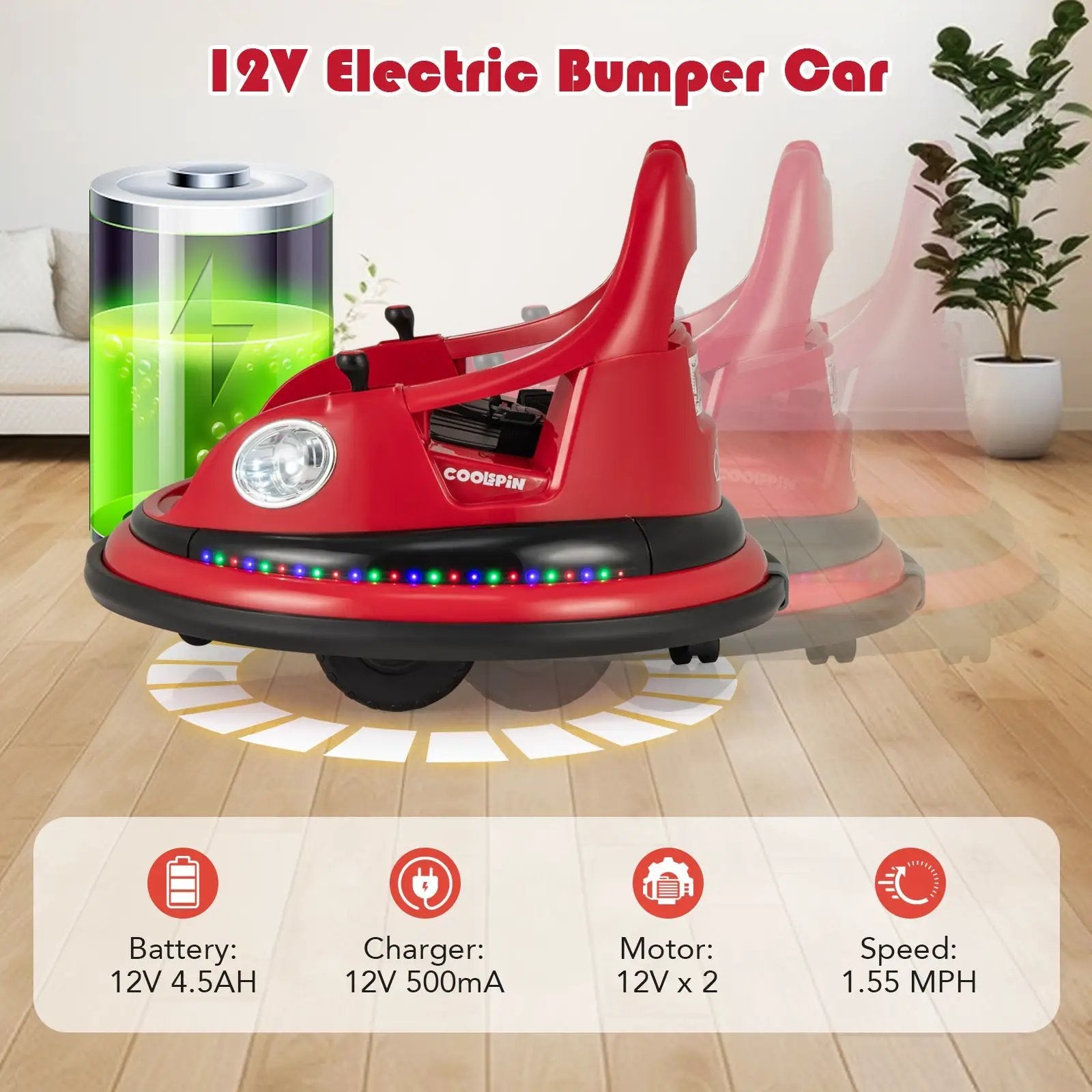 12V Kids Ride On Bumper Car with Remote Control and Dual Joysticks by DirectDeals