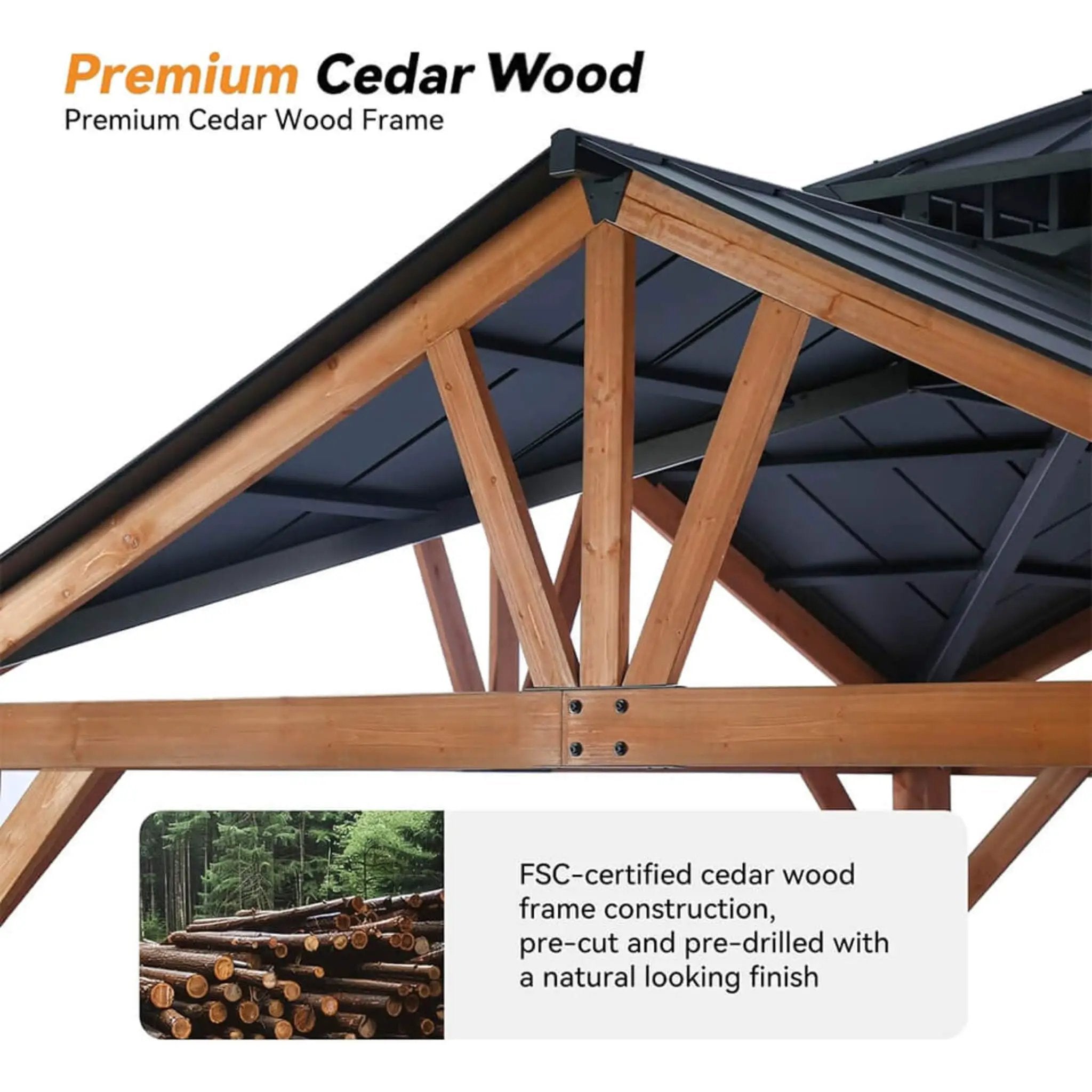 [12X12FT] Alora Premium Outdoor Cedar Wood Hardtop Gazebo With Galvanized Steel Roof (SAK31864) by SAKSBY WHOLESALE