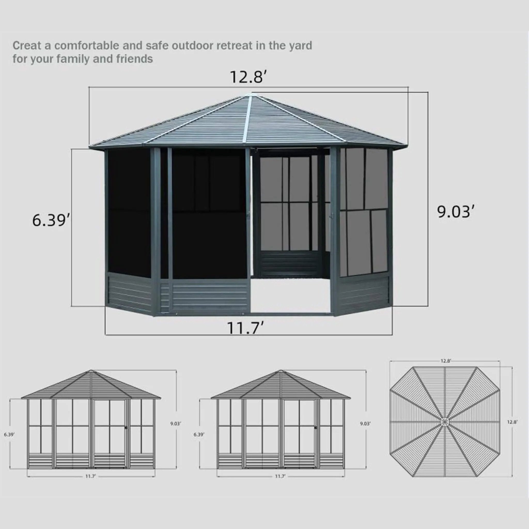 [12X12FT] Alora Prism Large Octagonal Sunroom Solarium With Lockable Sliding Doors And Galvanized Steel Sloping Roof (SAK47843) by SAKSBY WHOLESALE
