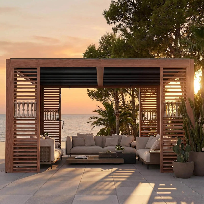 [12X12FT] Alora Premium Outdoor Wood Grain Louvered Pergola With Integrated Drainage (SAK74256) by SAKSBY WHOLESALE