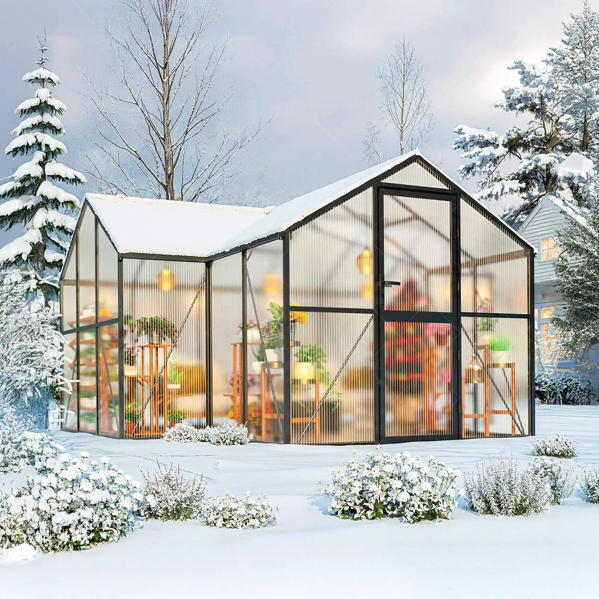 [12X12FT] Premium T-Shape Polycarbonate Greenhouse With UV Protection And Aluminum Frame (SAK27460) by SAKSBY WHOLESALE
