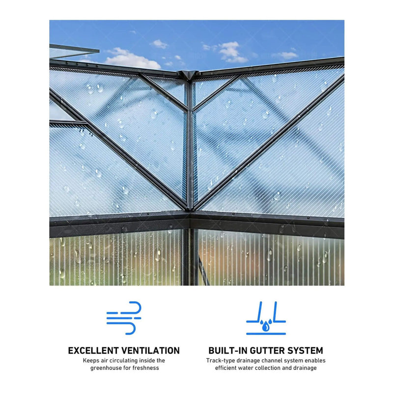 [12X12FT] Premium T-Shape Polycarbonate Greenhouse With UV Protection And Aluminum Frame (SAK27460) by SAKSBY WHOLESALE