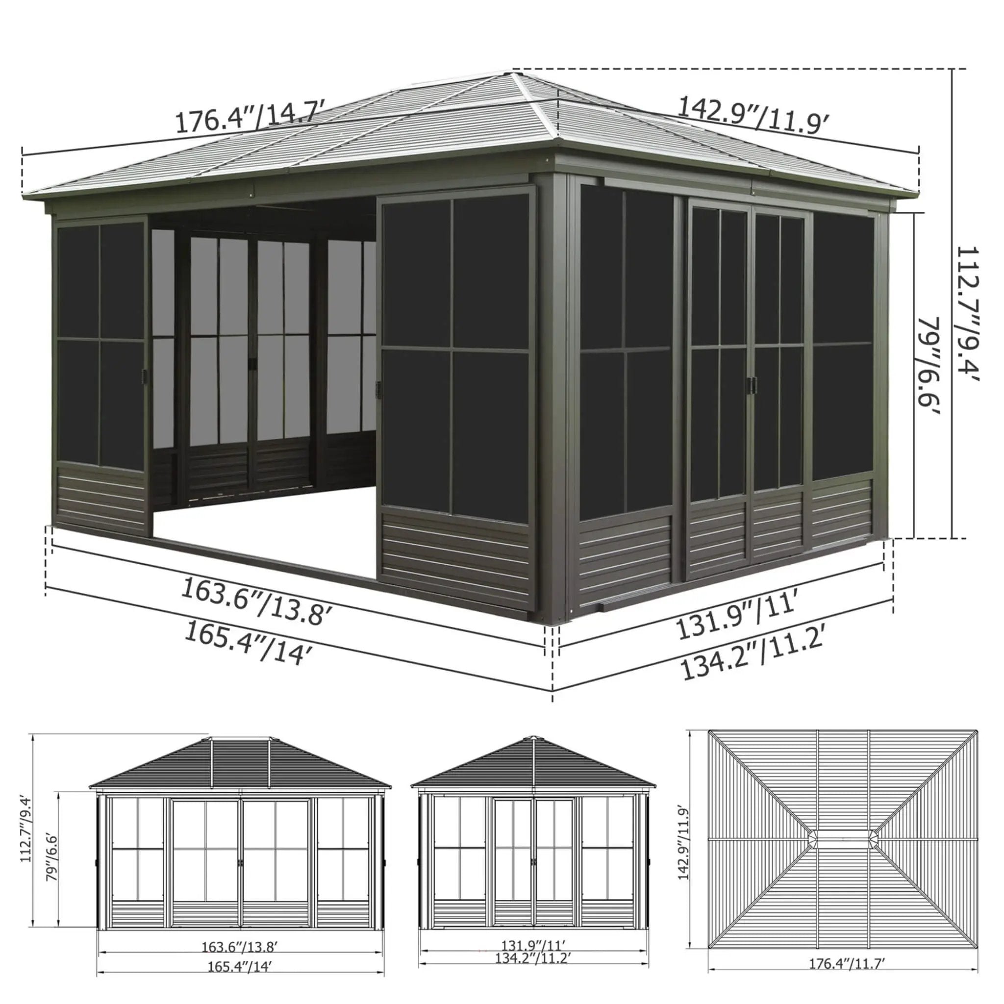[12X14FT] Alora Serenity Premium All-Weather Outdoor Aluminum Sunroom With Galvanized Steel Hardtop Sloping Roof, Lockable Doors, And Moveable PC Screens (SAK76831) by SAKSBY WHOLESALE