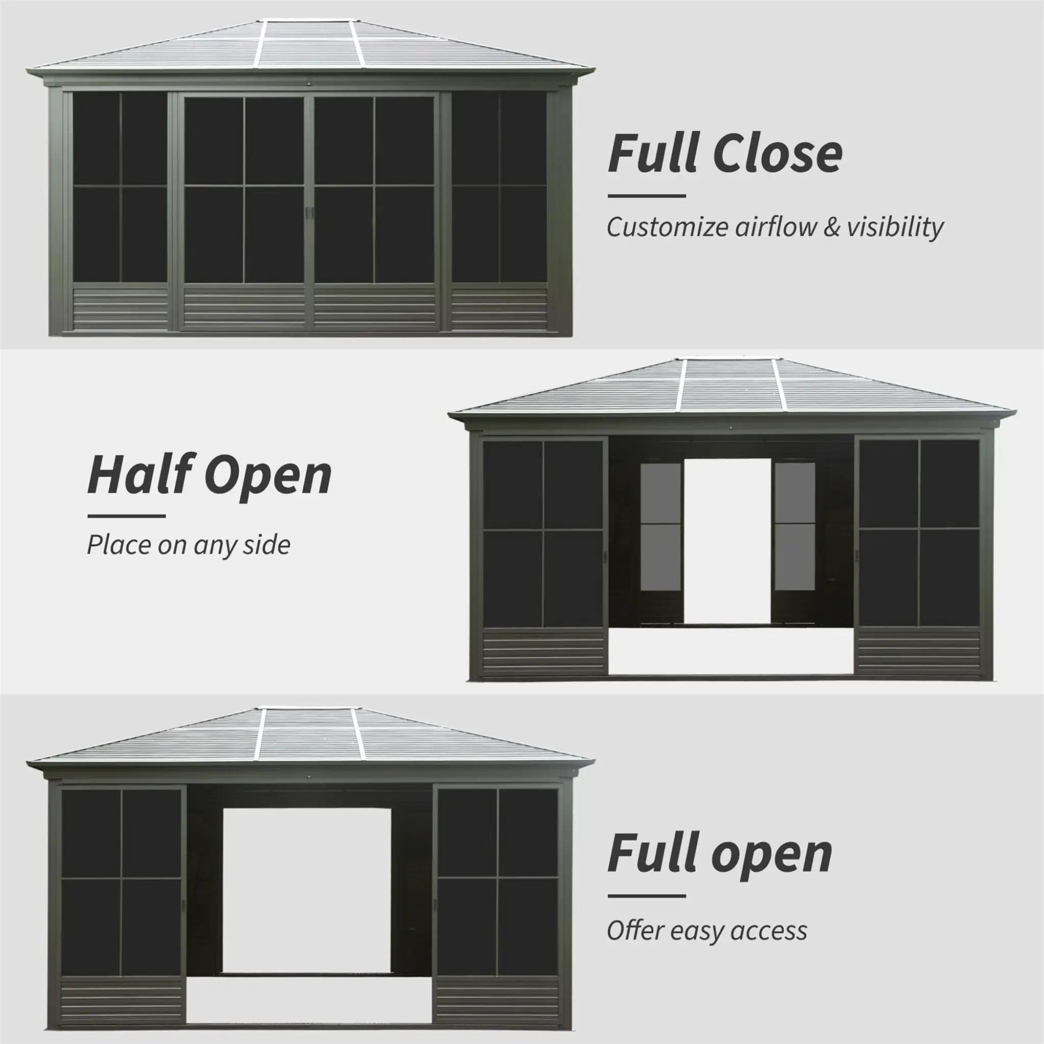 [12X14FT] Alora Serenity Premium All-Weather Outdoor Aluminum Sunroom With Galvanized Steel Hardtop Sloping Roof, Lockable Doors, And Moveable PC Screens (SAK76831) by SAKSBY WHOLESALE