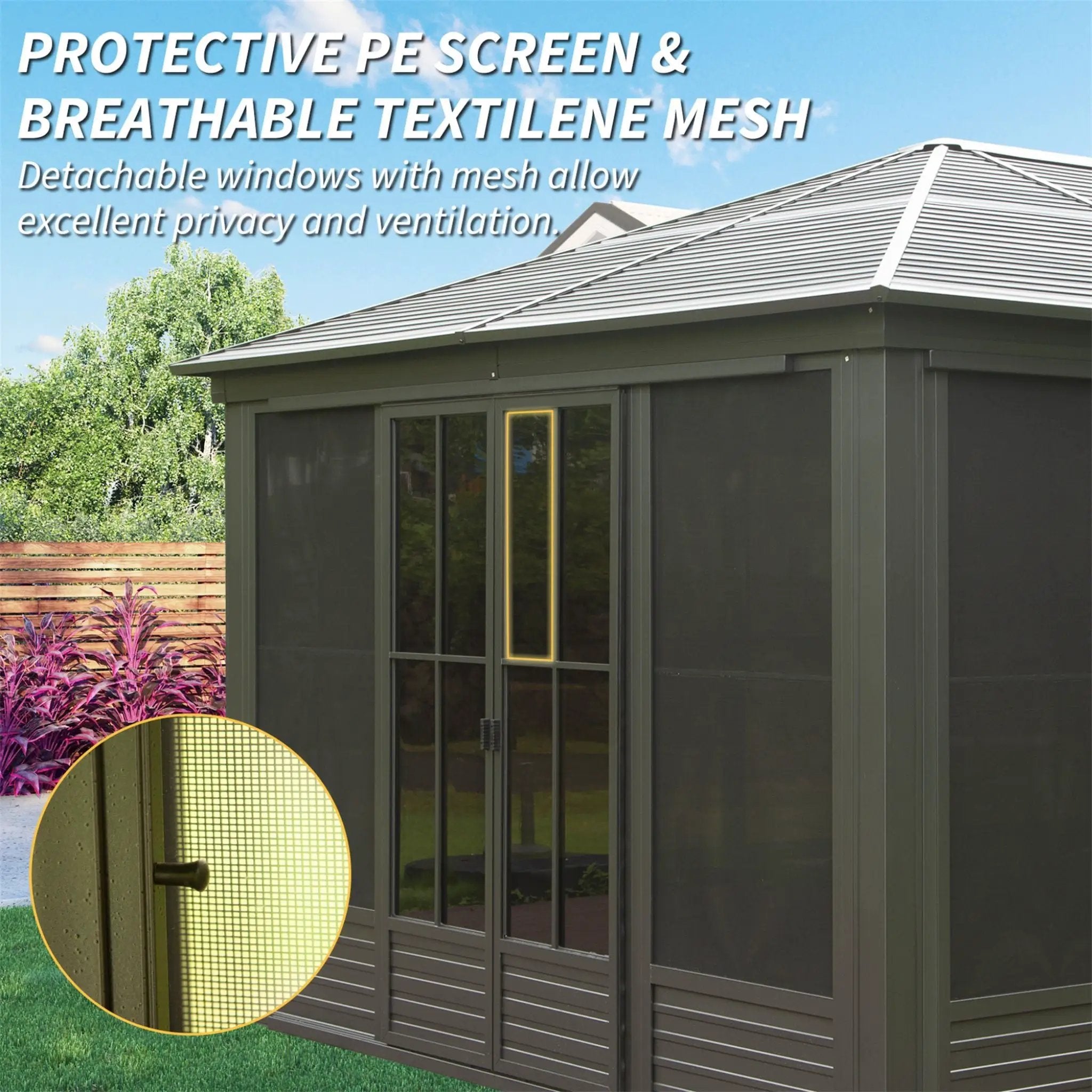 [12X14FT] Alora Serenity Premium All-Weather Outdoor Aluminum Sunroom With Galvanized Steel Hardtop Sloping Roof, Lockable Doors, And Moveable PC Screens (SAK76831) by SAKSBY WHOLESALE