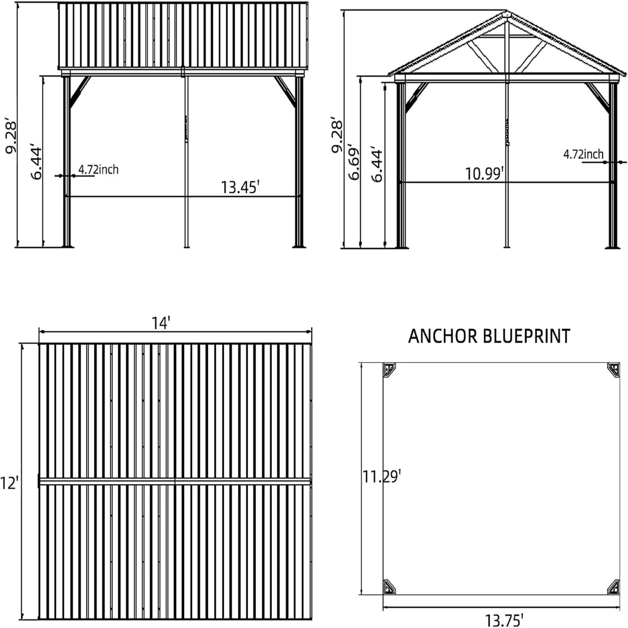 [12X14FT] Alora Hardtop All-Weather Outdoor Gazebo With Galvanized Steel Roof (SAK83261) by SAKSBY WHOLESALE
