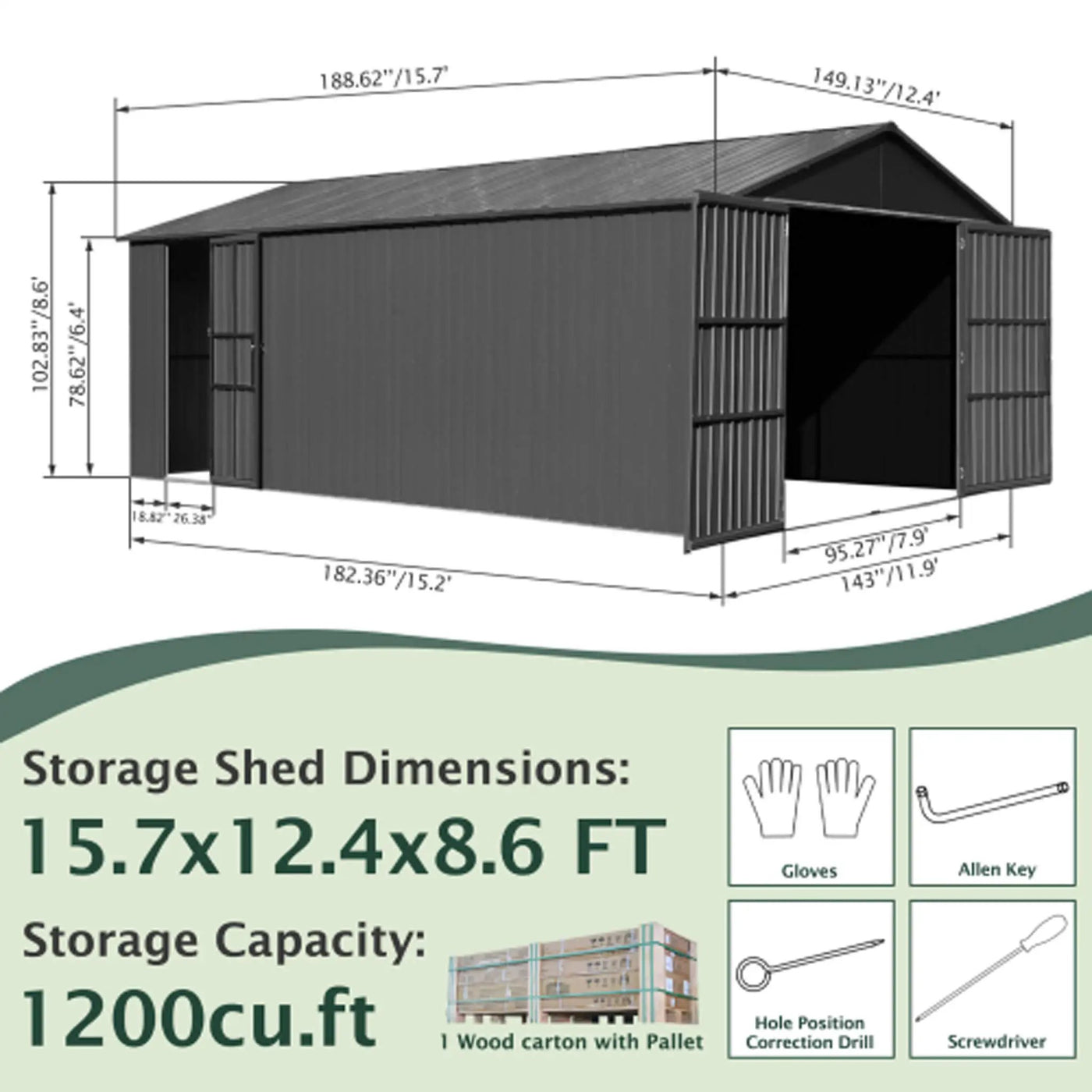 Extra-Large Outdoor Heavy-Duty Metal Garage Shed With Lockable Doors [No Floor] (SAK14093) by SAKSBY WHOLESALE