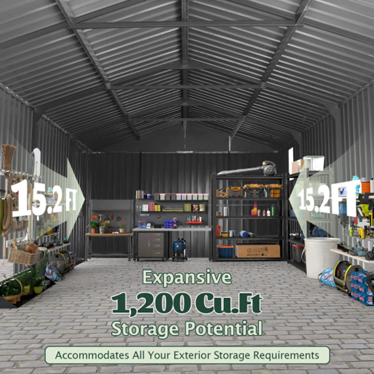 Extra-Large Outdoor Heavy-Duty Metal Garage Shed With Lockable Doors [No Floor] (SAK14093) by SAKSBY WHOLESALE