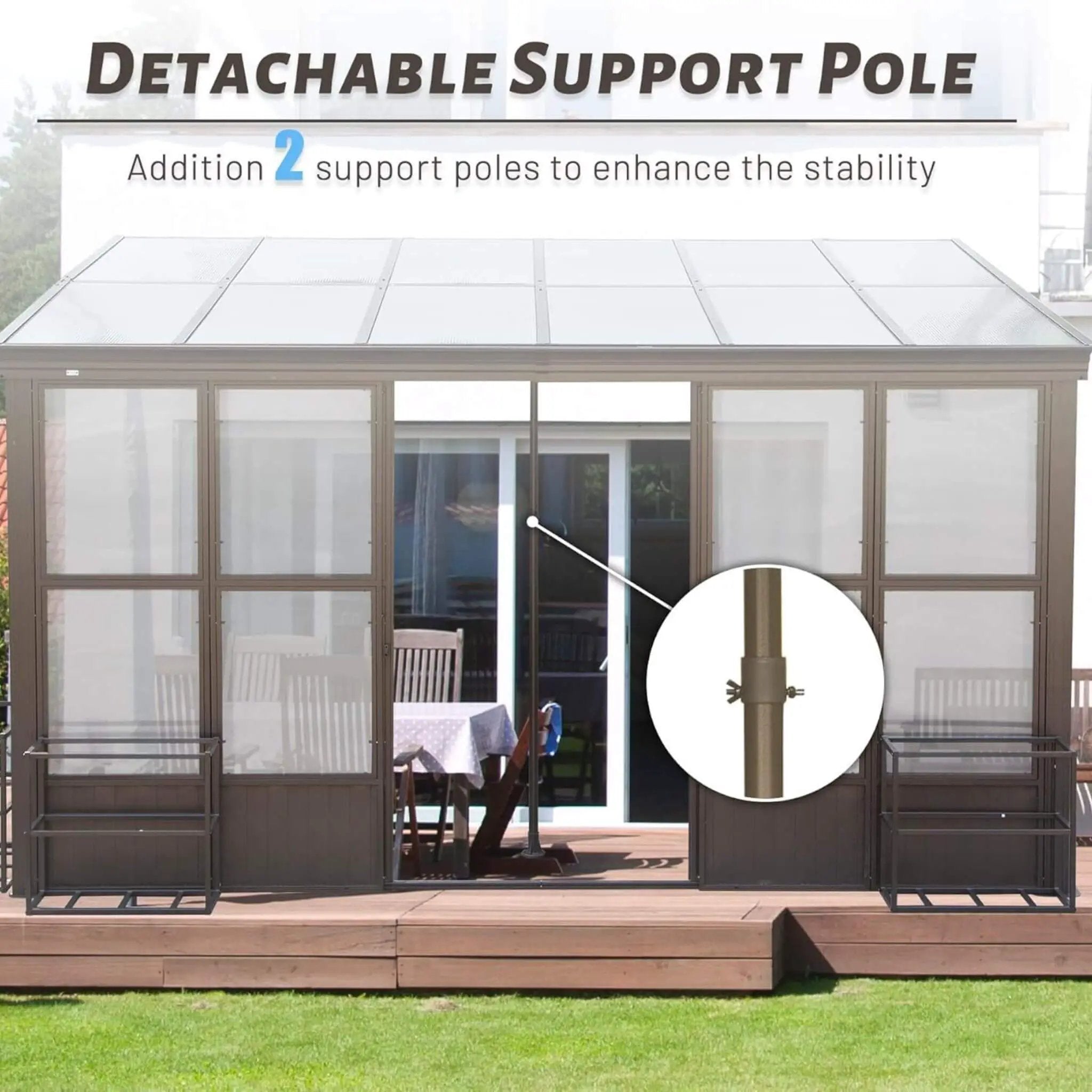 [12x16FT] Alora Pavilion Extra-Large All-Season Outdoor Wall-Mounted Sunroom Solarium With Detachable Polycarbonate Windows And Lockable Sliding Doors (SAK97835) by SAKSBY WHOLESALE