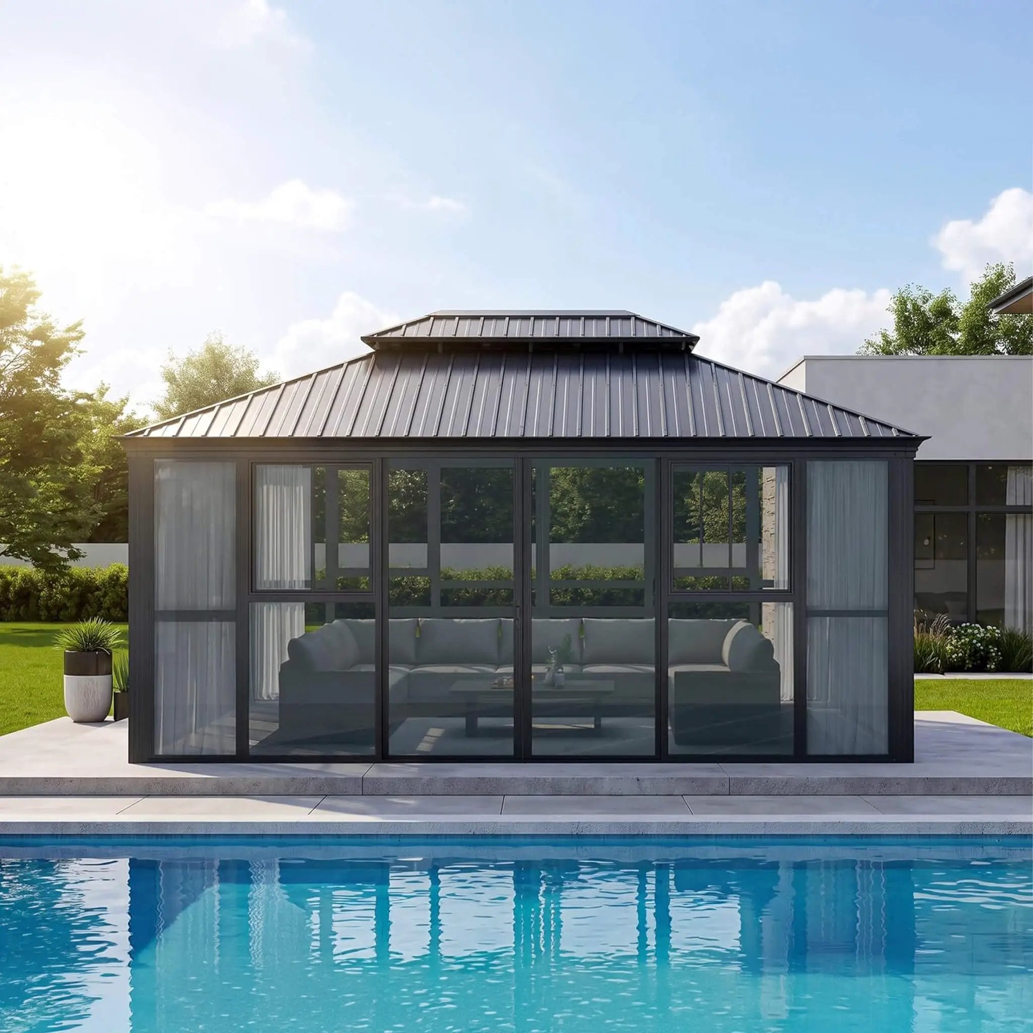 [12X16FT] Vue Extra-Large Luxury Panoramic Solarium With Windows And Sliding Doors (SAK71853) by SAKSBY WHOLESALE