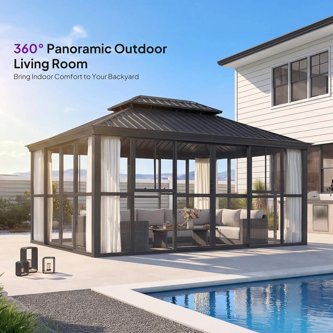 [12X16FT] Vue Extra-Large Luxury Panoramic Solarium With Windows And Sliding Doors (SAK71853) by SAKSBY WHOLESALE