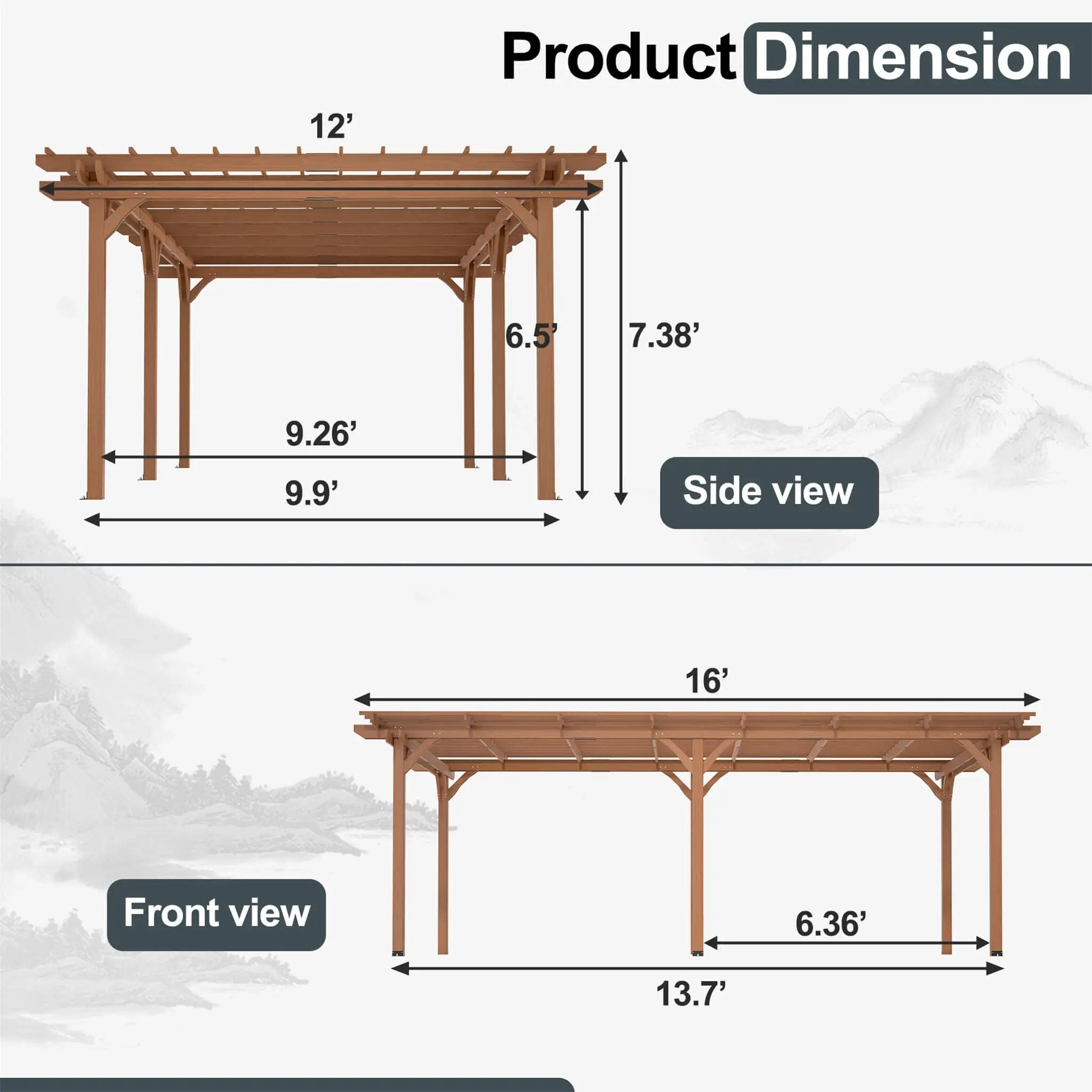 [12X16FT] Alora Extra-Large Outdoor Wooden Waterproof Grape Pergola (SAK76476) by SAKSBY WHOLESALE